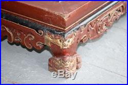 Large Antique Chinese Hand Carved Dragon Wood Table. Lattice Panel Pedestal RARE