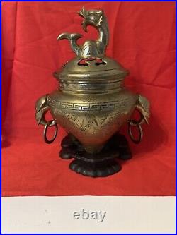 Large Antique Chinese Incense Burner Early Cast Bronze/ Brass