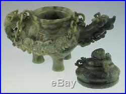 Large Antique Chinese Jade Dragon Teapot