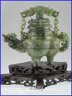 Large Antique Chinese Jade Dragon Teapot