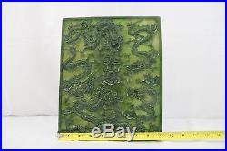 Large Antique Chinese Qing Dynasty Spinach Jadeite Jade Plaque of Dragons