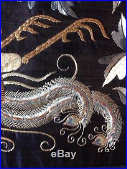 Large Antique Chinese Silk Embroidered Panel Wall Hanging Phoenix Dragon Robe
