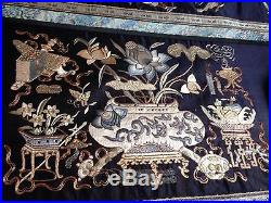 Large Antique Chinese Silk Embroidered Panel Wall Hanging Phoenix Dragon Robe