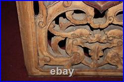 Large Antique Chinese Wood Carved Panel Dragons Man Woman Scrolls