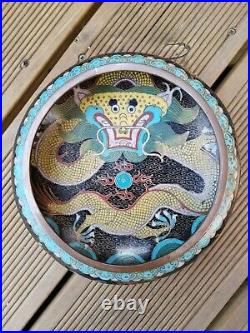 Large Antique Chinese Yellow Dragon Cloisonné Bowl Seal Mark To Base 1900-1920