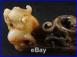 Large Antique Old Chinese Celadon Nephrite Jade Carved Paperweight Statue Dragon