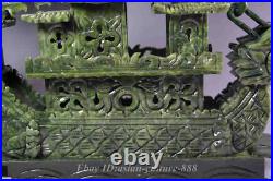 Large China Hand Carved 100% Natural Jade Dragon Incense statue Dragon Boat