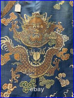 Large Chinese Blue Kesi Silk Dragon Robe (Losses)