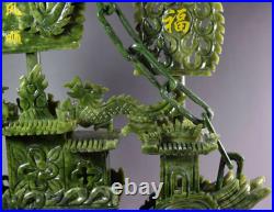 Large Chinese Hand Carved 100% Natural Jade Dragon Incense statue Dragon Boat