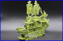Large Chinese Hand Carved 100% Natural Jade Dragon Incense statue Dragon Boat RN