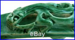 Late 19C Chinese Green Glaze Monochrome Porcelain Belt Buckle Hook Dragon Beast