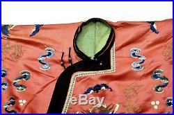 Late 19C Chinese Silk Embroidery Textile Forbidden Stitches Dragon Robe