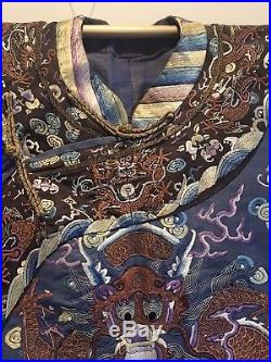 Late Qing Antique Chinese Silk blue Dragon Robe