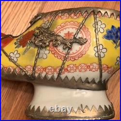 Lotus Chinese Tibetan Porcelain Silver Dragon Bound Shoes