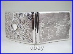 Lovely Chinese Sterling Silver Dragon & Clouds & Bamboo Cigarette Case