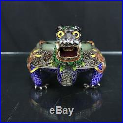 Lovely Large Beautiful Antique Chinese Silver Enamel Dragon & Jade Ash Tray