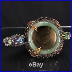 Lovely Large Beautiful Antique Chinese Silver Enamel Dragon & Jade Ash Tray