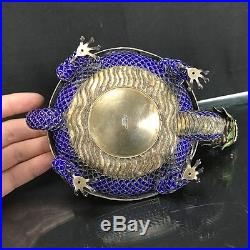 Lovely Large Beautiful Antique Chinese Silver Enamel Dragon & Jade Ash Tray