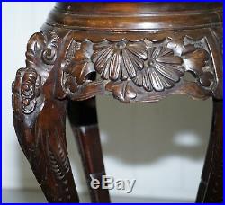 Lovely Pair Of Chinese Dragon Carved Wood Jardiniere Stands Very Old Distressed