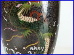 M040 Pair Antique Chinese Cloisonne Vases Dragons Rising From Sea