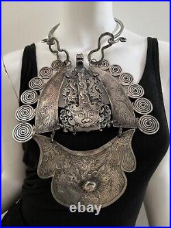 MIAO CHINESE HILL TRIBE Antique Silver Collar Dragon Necklace