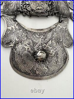 MIAO CHINESE HILL TRIBE Antique Silver Collar Dragon Necklace