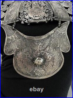 MIAO CHINESE HILL TRIBE Antique Silver Collar Dragon Necklace