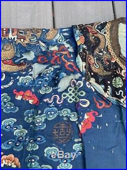 Magnificent Antique Chinese Silk Dragon Robe With Fine Gold Thread Dragons Qing