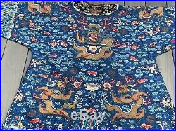 Magnificent Antique Chinese Silk Dragon Robe With Fine Gold Thread Dragons Qing