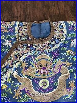 Magnificent Antique Chinese Silk Kesi Kossu Dragon Robe Qing Period