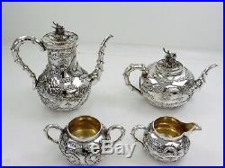 Magnificent Chinese SILVER TEA & COFFEE SERVICE, 1870 WO SHING Dragons & clouds