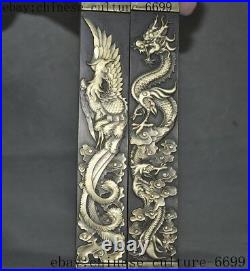 Marked Old Chinese bronze Dragon Phoenix calligraphy tool Paperweight town ruler