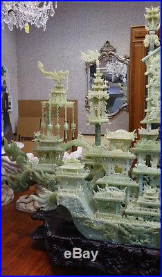 Massive Approx. 2,000 lbs, Chinese Heavily Carved Jade Dragon Ship
