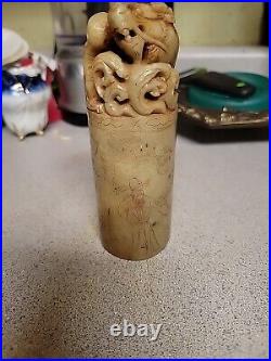 Mid-Late 19th Century Antique Chinese Hand Carved Soapstone Dragon Relic