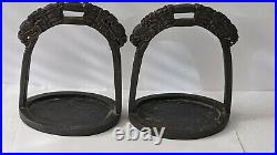 Ming Or Earlier Mongolian Inlaid Silver On Iron Chinese Dragons Pair Of Stirrups
