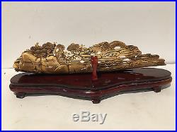 NICE ANTIQUE CHINESE POLYCHROME QUALITY FIGURE dragon hand carved wood base