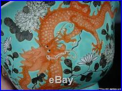 Nice Antique Chinese Turquoise Glazed Porcelain Bowl W Dragons, Daoguang Mark