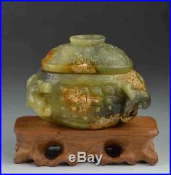 Nephrite jade hand carved pot dragon statue chinese antique vase jadeite old box