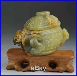 Nephrite jade hand carved pot dragon statue chinese antique vase jadeite old box