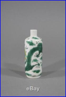 Nice Antique Chinese Famille Verte Dragon Snuff Bottle, 19THC