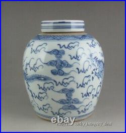 Nice Chinese Old Blue and White Dragon Phoenix Porcelain Lid Jar tank Pot