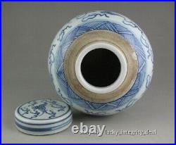 Nice Chinese Old Blue and White Dragon Phoenix Porcelain Lid Jar tank Pot