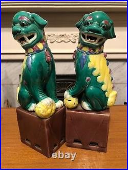 Nice Pair of Vintage 1920s 1930s Chinese Coloured Glaze Foo Dog Lion Dragons