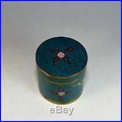 Old Antique Chinese Cloisonne Round Box with Dragon