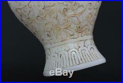 Old Antique Chinese White Jade Statue Pot Vase with Dragon pattern -19cm