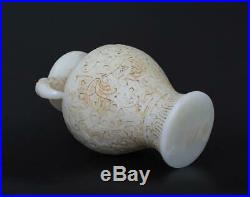 Old Antique Chinese White Jade Statue Pot Vase with Dragon pattern -19cm