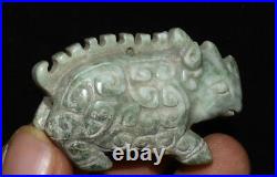 Old China Han Dynasty Natural Hetian Jade Carved Dragon Beast Amulet Statue