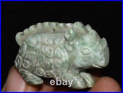 Old China Han Dynasty Natural Hetian Jade Carved Dragon Beast Amulet Statue