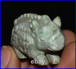 Old China Han Dynasty Natural Hetian Jade Carved Dragon Beast Amulet Statue