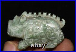 Old China Han Dynasty Natural Hetian Jade Carved Dragon Beast Amulet Statue